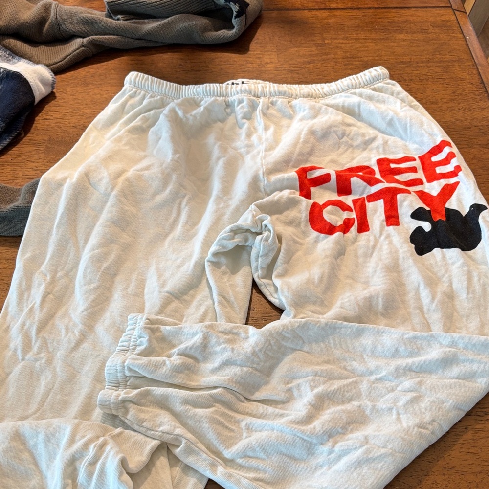 freecity women’s White Joggers with Red Print